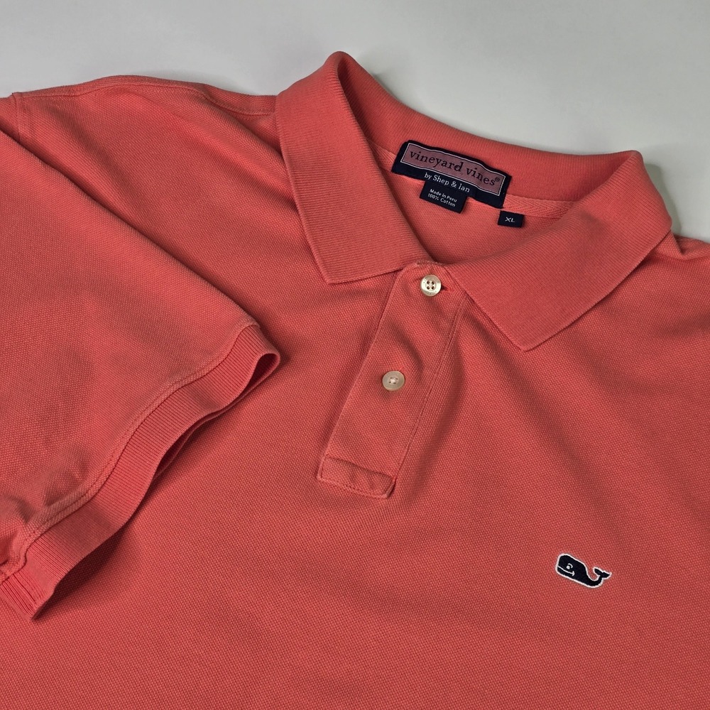 Vineyard Vines Mens XL Coral Pink Cotton Short Sleeve Whale Logo Polo Shirt